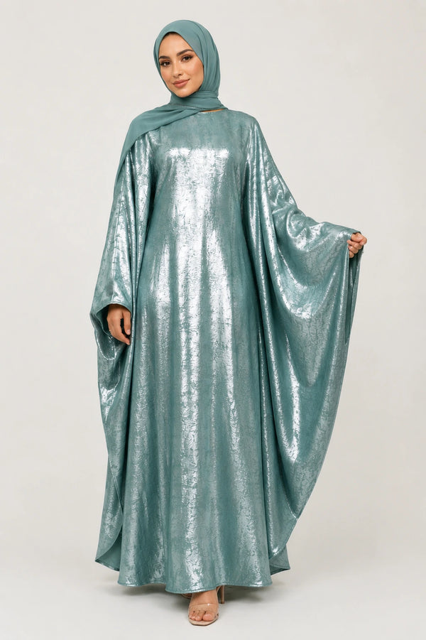 Abaya Farasha Almas: Vert Sauge Irisé