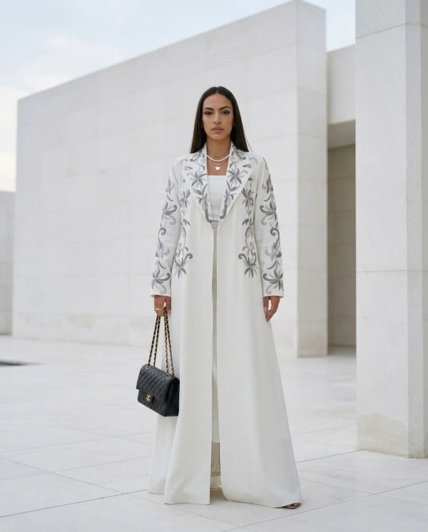 Abaya Brodée Blanche Kimono Yasmine