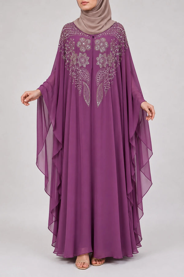 Abaya Warda Pourpre: Papillon Mousseline