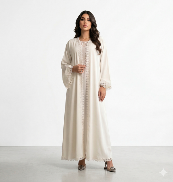 Abaya Sofia Blanc Dentelle — Soie de Nidah