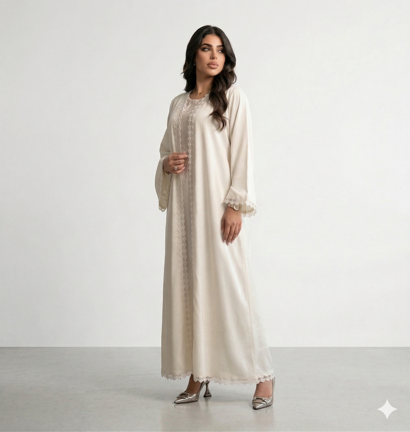 Abaya Dubaï Sofia - Blanc Dentelle Fine