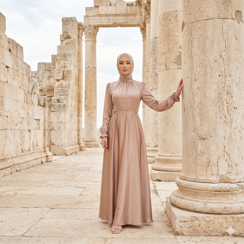 Abaya Robe Satinée Inaya - Champagne