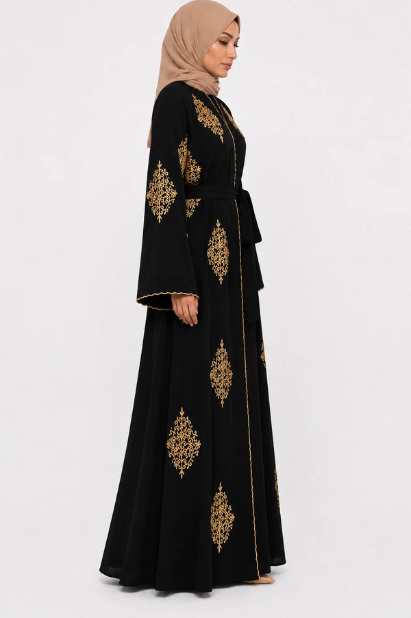 Abaya Brodée Noire Kimono Nadia