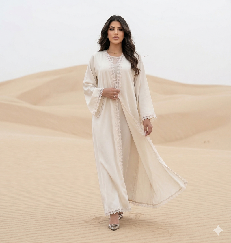 Abaya Dubaï Sofia - Blanc Dentelle Fine