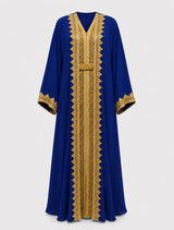 Abaya Layla: Caftan Bleu Nuit Brodé Or