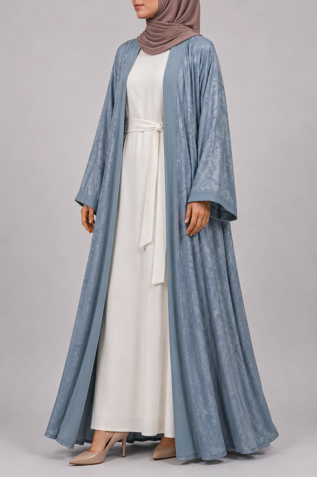 Yara Blue Satin Kimono Abaya