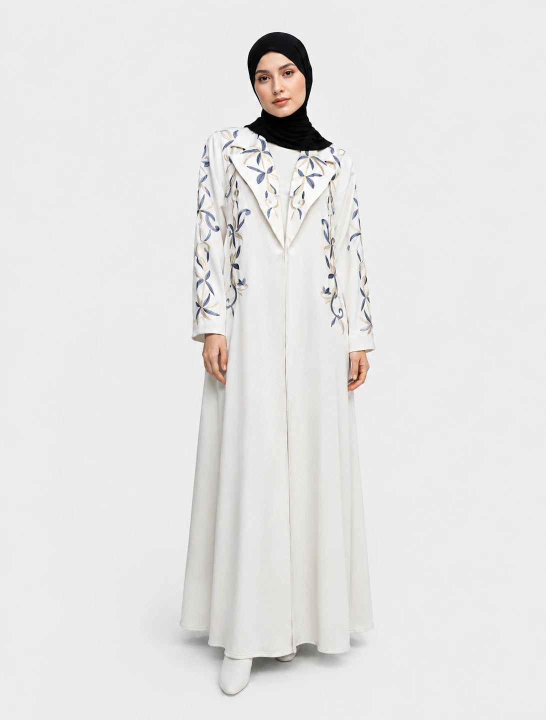Abaya Brodée Blanche Kimono Yasmine