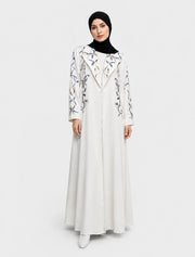 Abaya Brodée Blanche Kimono Yasmine