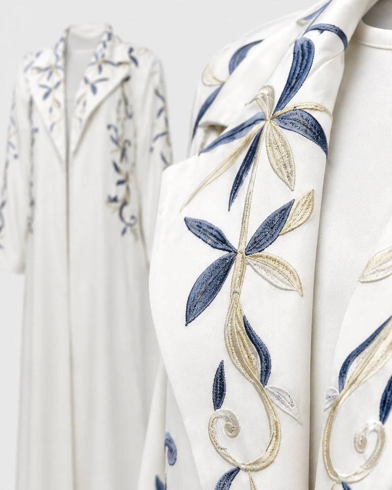 Abaya Brodée Blanche Kimono Yasmine