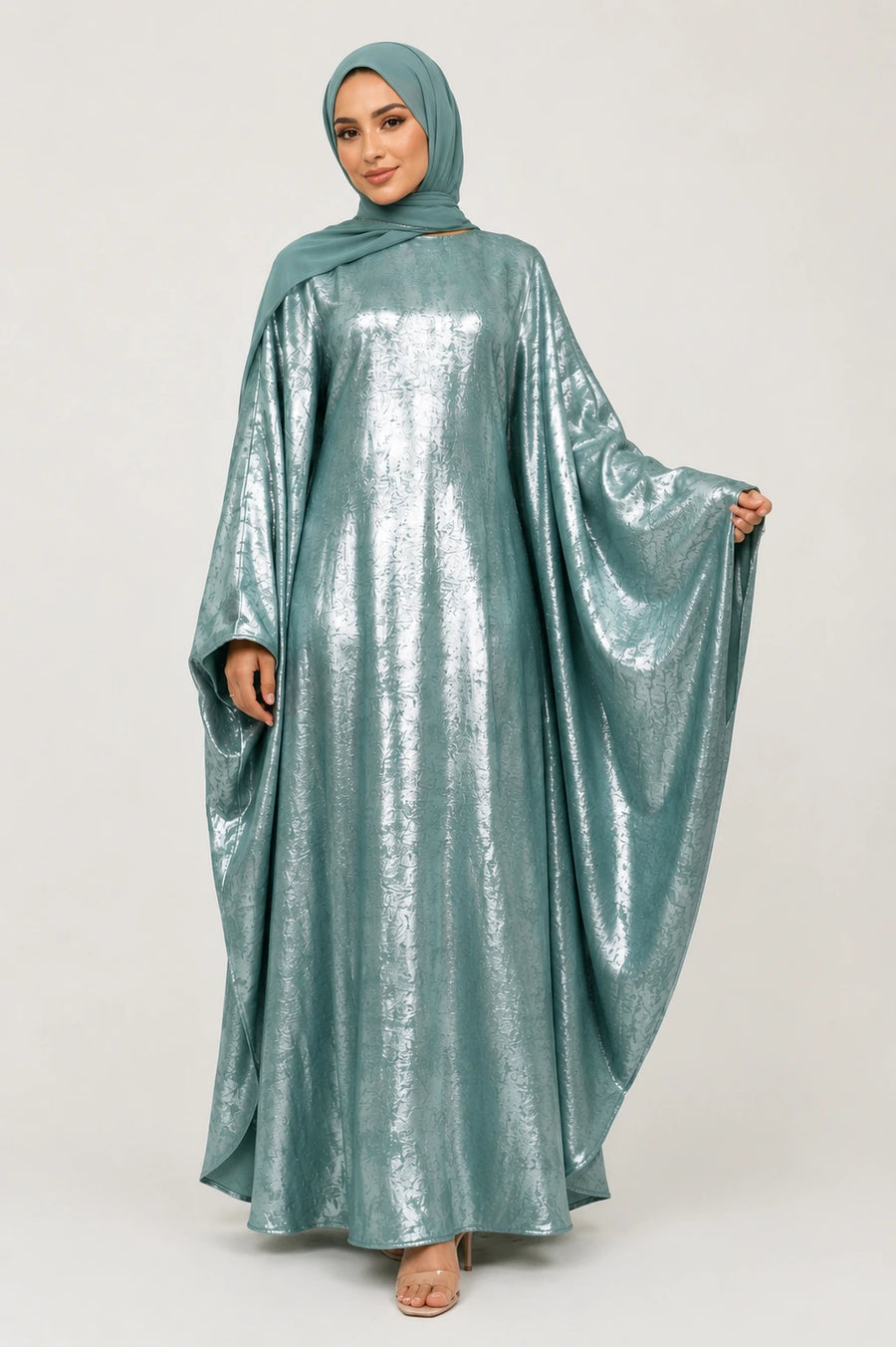 Abaya Farasha Almas: Vert Sauge Irisé