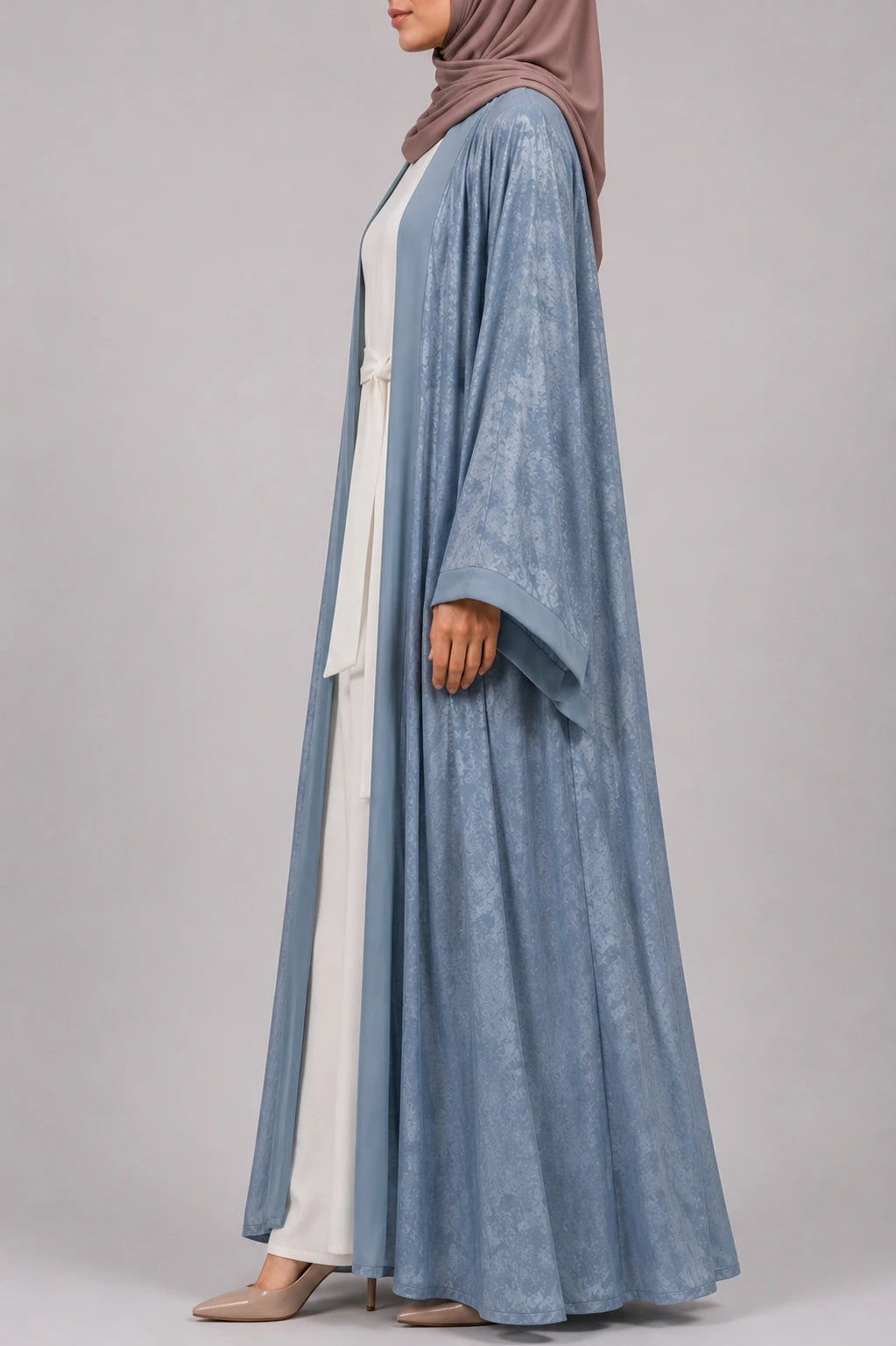 Yara Blue Satin Kimono Abaya