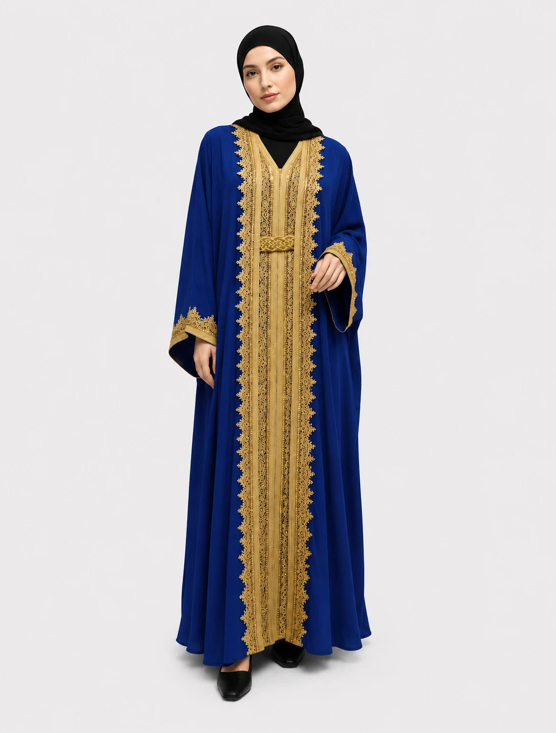 Abaya Layla: Caftan Bleu Nuit Brodé Or