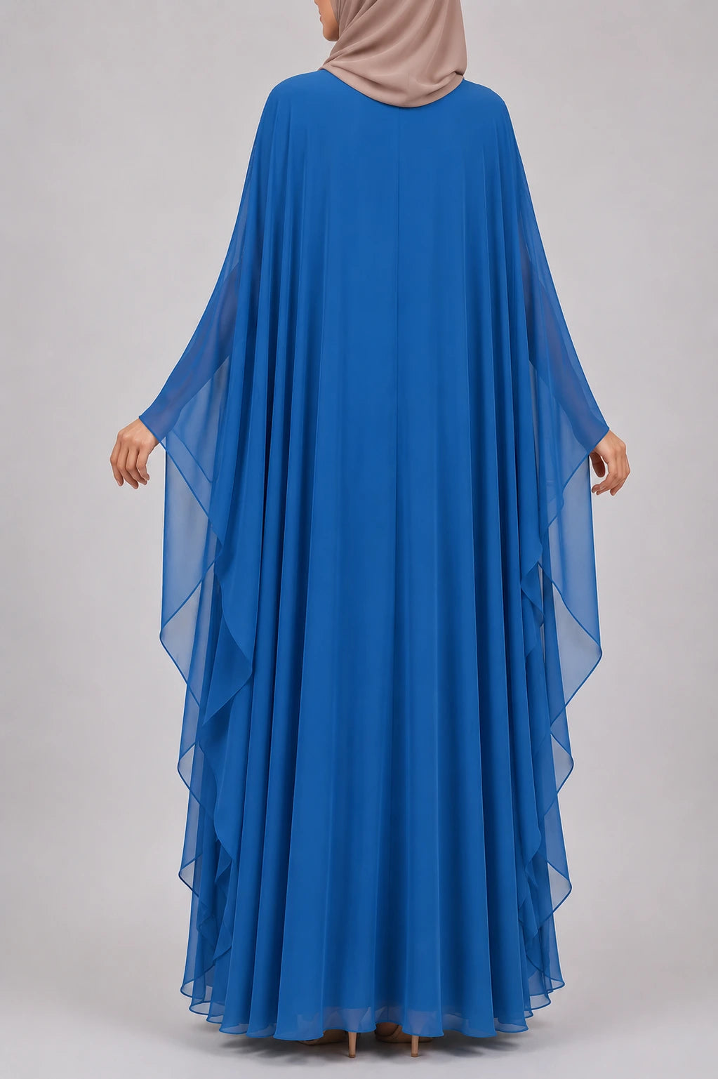 Abaya Warda Bleu: Papillon Mousseline Brodée Perles