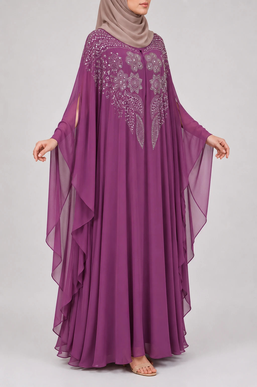 Abaya Warda Pourpre: Papillon Mousseline