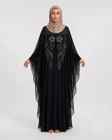 Abaya Warda Noire: Papillon Mousseline Brodée Perles
