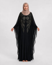 Warda Black Butterfly Chiffon Beaded Abaya