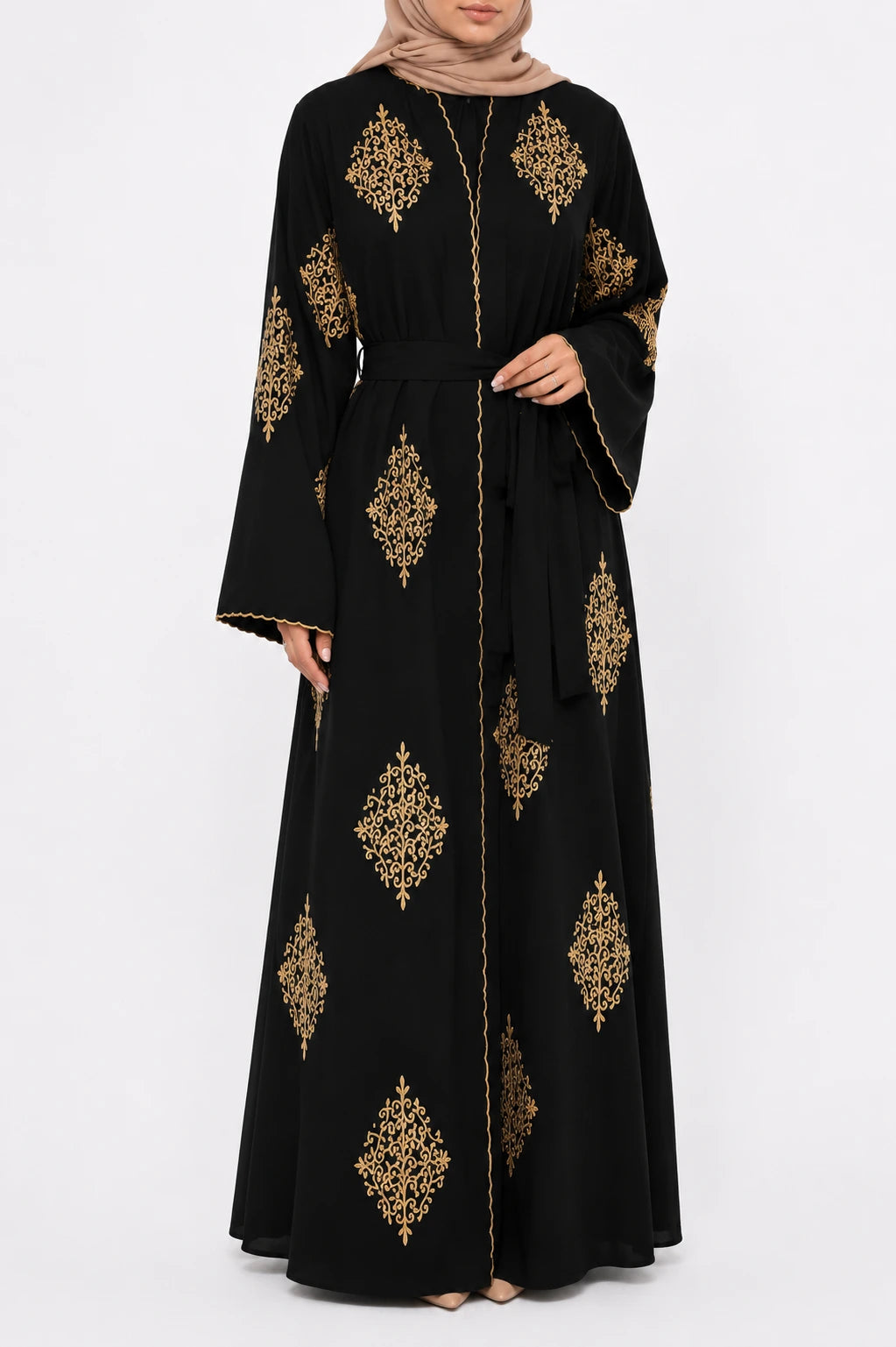 Abaya Brodée Noire Kimono Nadia