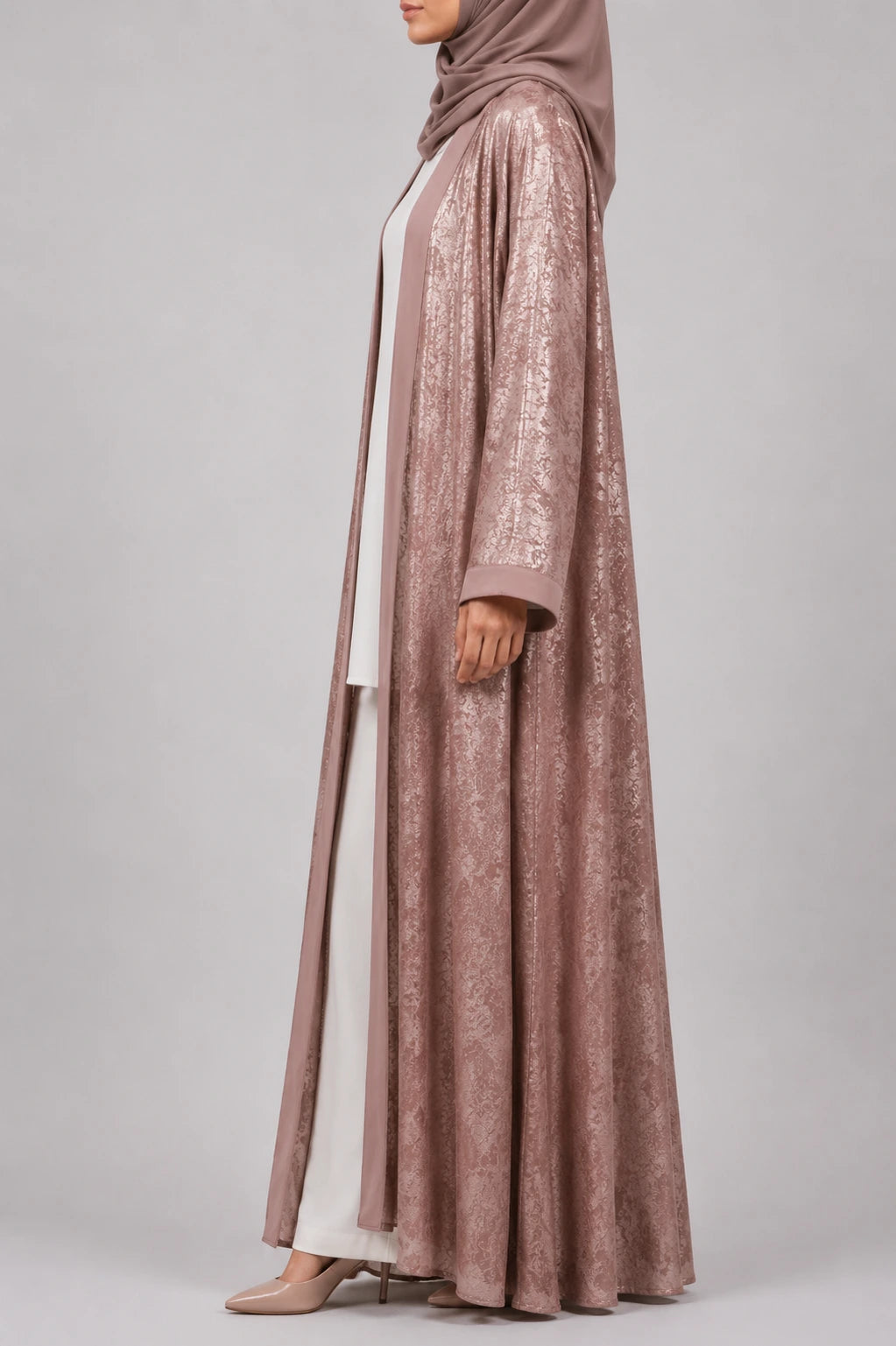 Yara Pink Satin Kimono Abaya