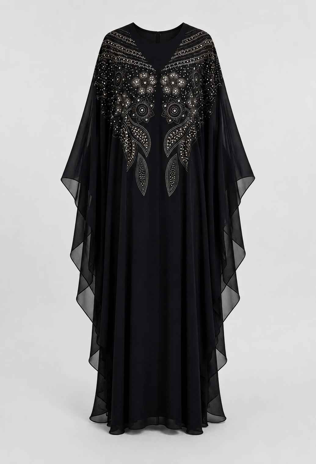 Warda Black Butterfly Chiffon Beaded Abaya