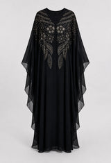 Abaya Warda Noire: Papillon Mousseline Brodée Perles