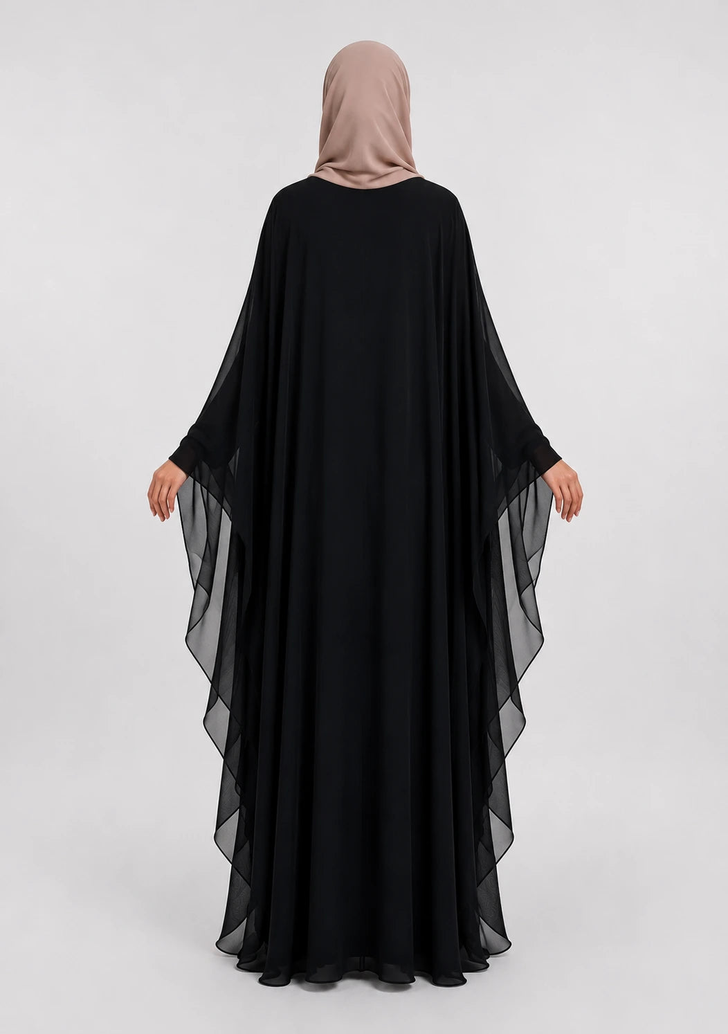 Warda Black Butterfly Chiffon Beaded Abaya