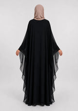 Abaya Warda Noire: Papillon Mousseline Brodée Perles