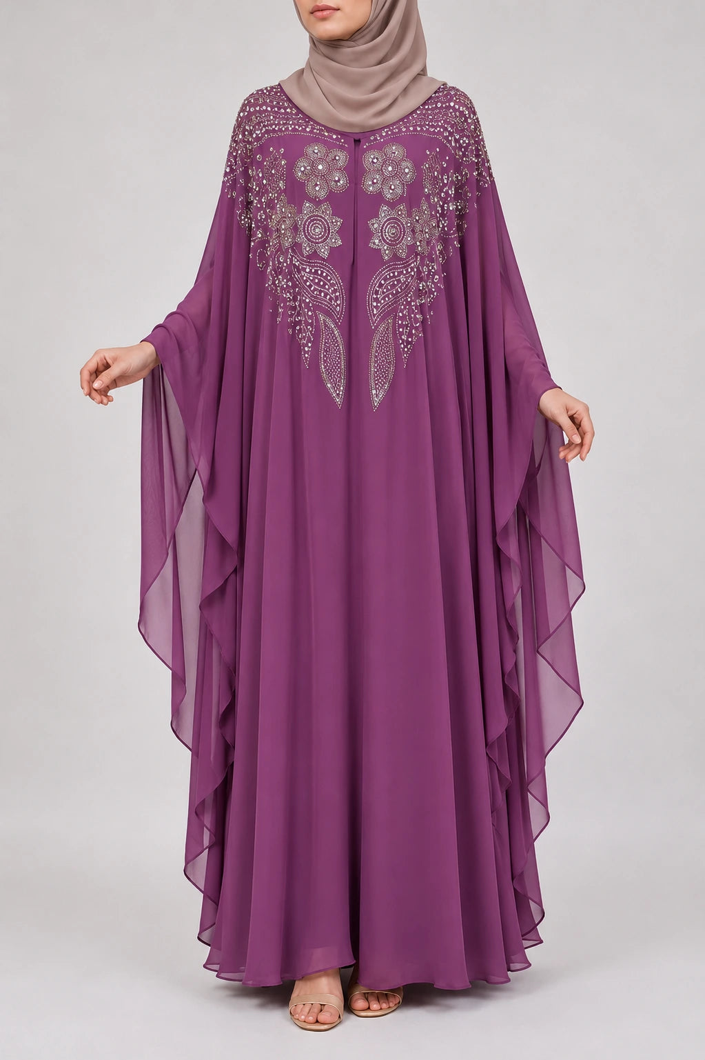 Abaya Warda Pourpre: Papillon Mousseline