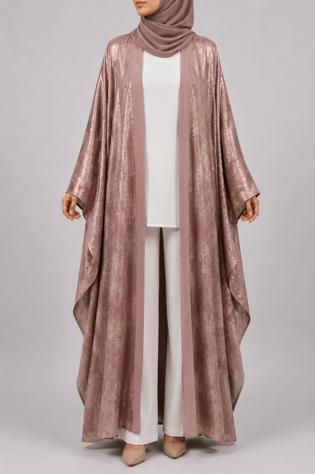Yara Pink Satin Kimono Abaya