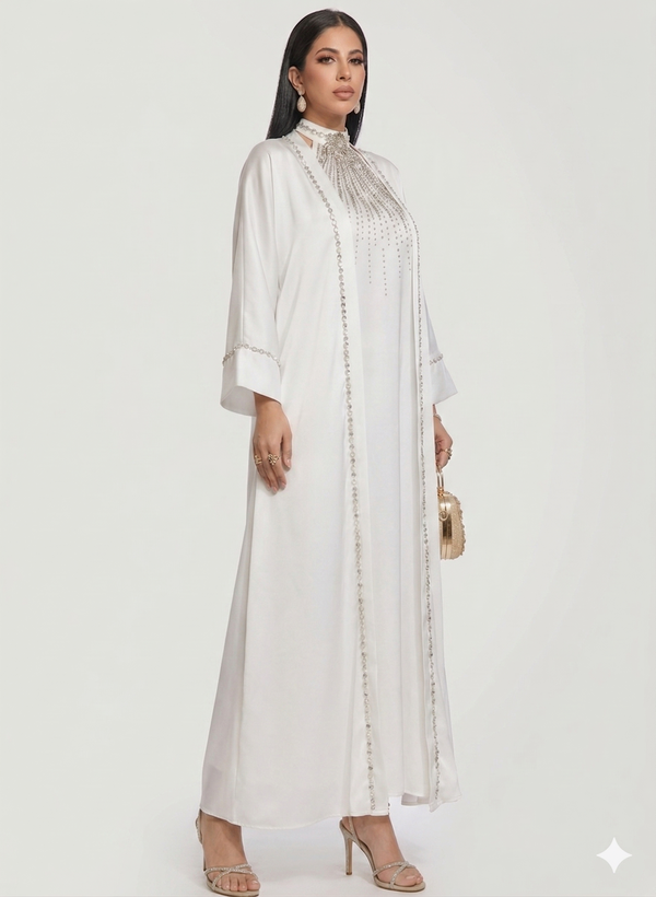 Abaya Dubaï Nour - Blanc Pur & Cristaux Étincelants