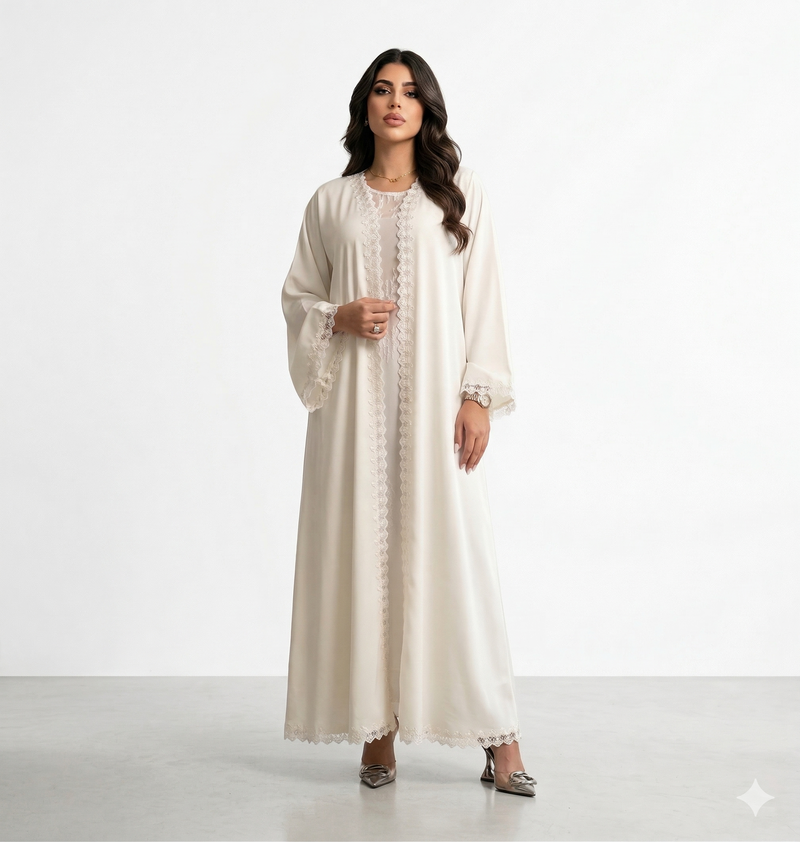 Abaya Dubaï Sofia - Blanc Dentelle Fine