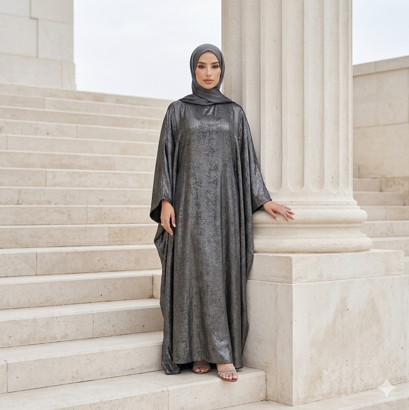 Abaya Dubaï Farasha Almas - Gris Argenté