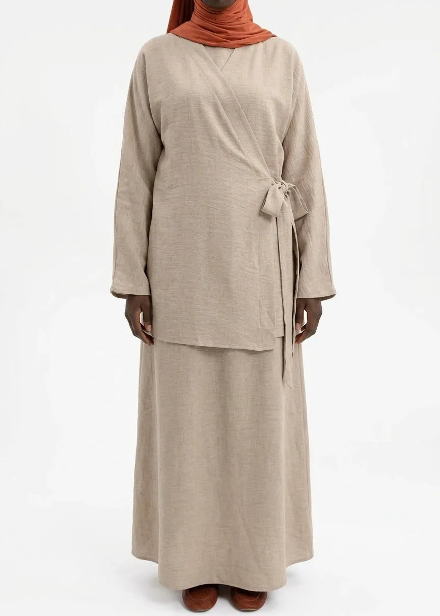 Hana Beige Kimono & Skirt Set