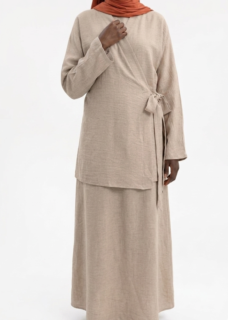 Hana Beige Kimono & Skirt Set