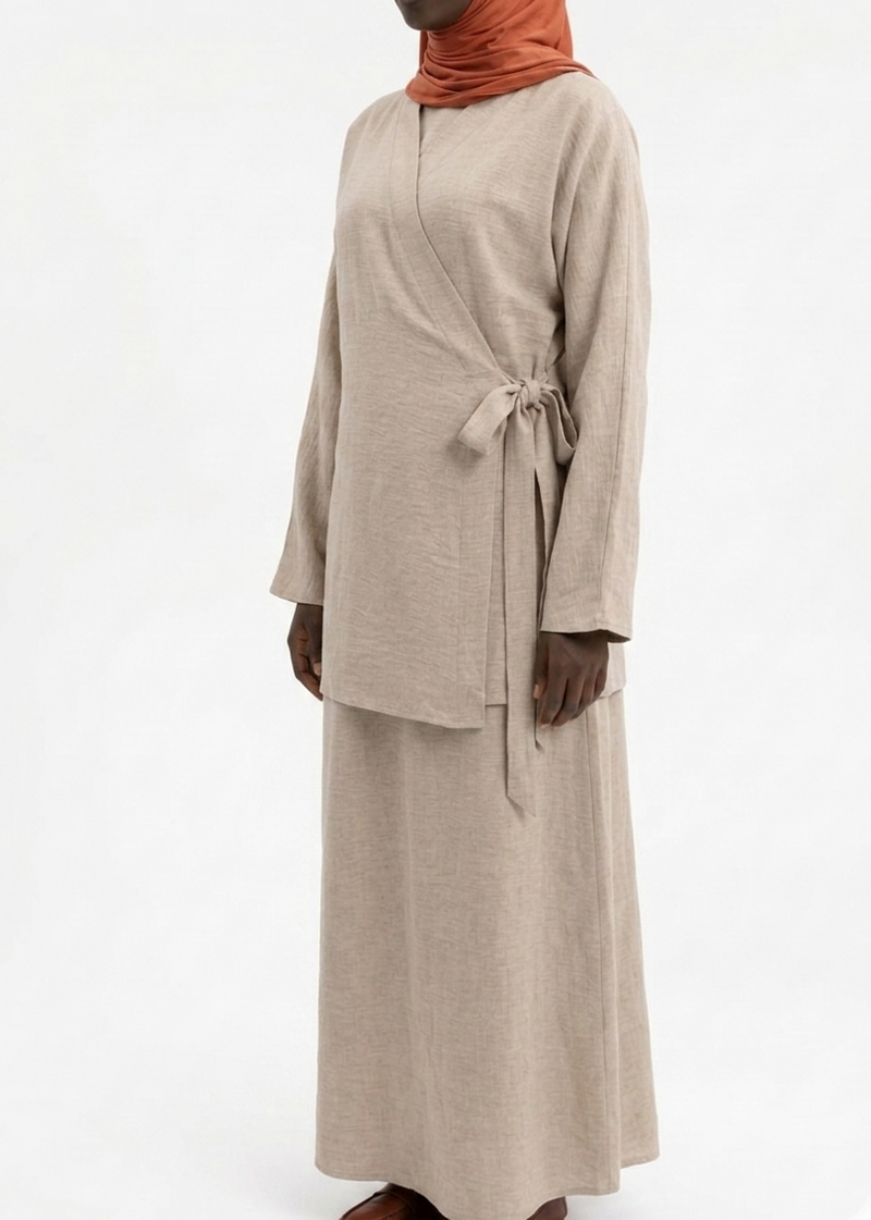 Abaya Hana Beige : Ensemble Kimono Jupe