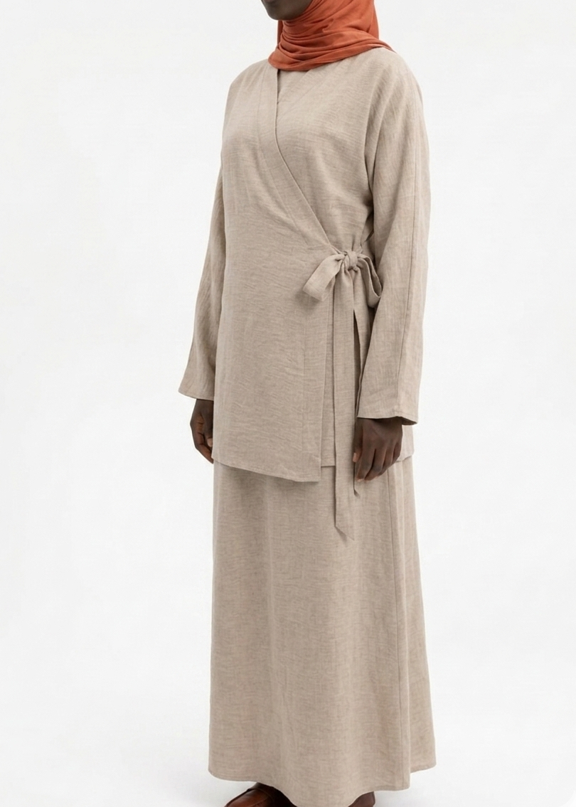 Hana Beige Kimono & Skirt Set