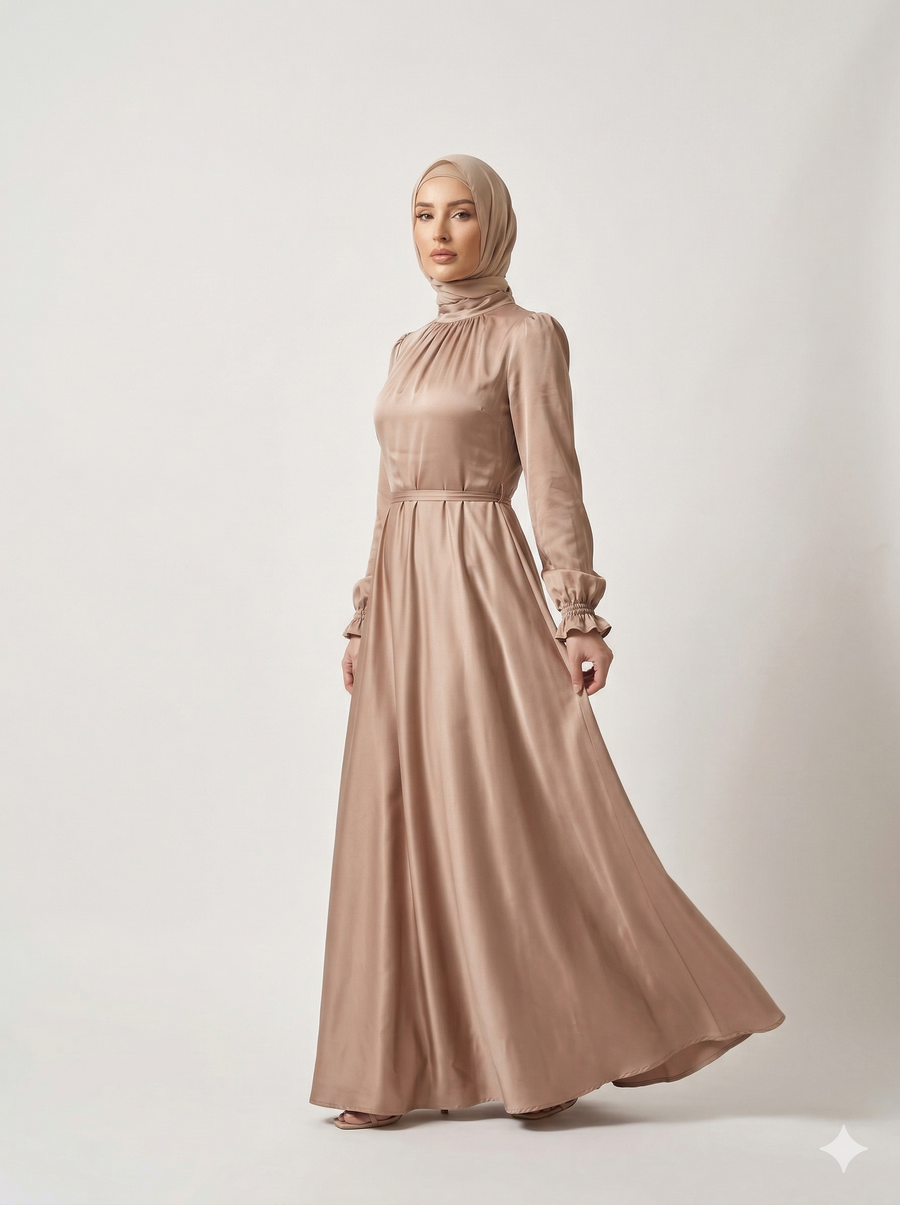 Abaya Robe Satinée Inaya - Champagne