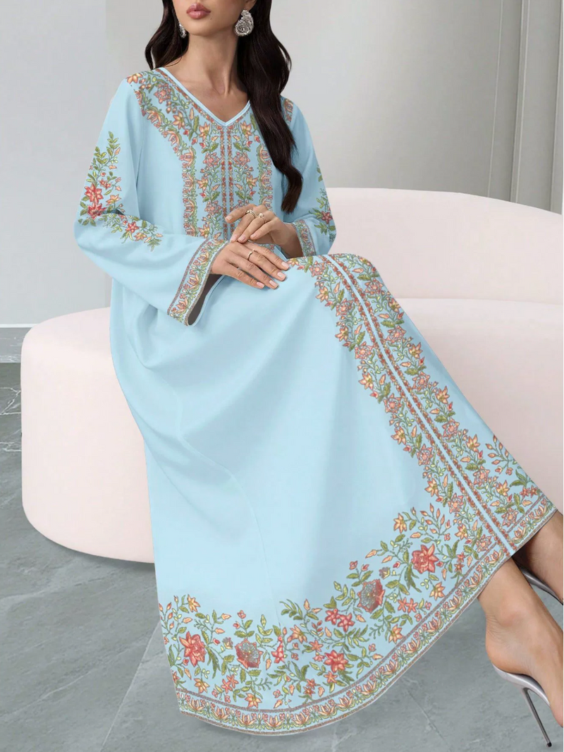 Abaya Farida Brodée Bleu Ciel