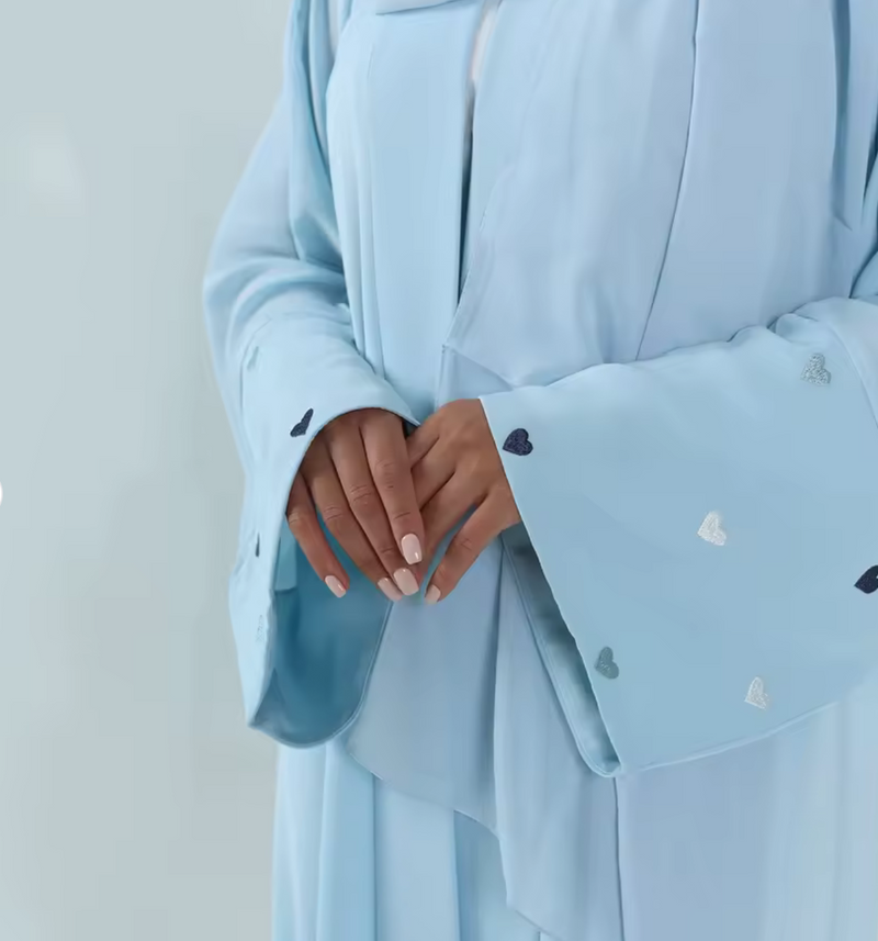 Cœur de Nida - Abaya Ouverte Brodée Manches Cœur + Voile Offert