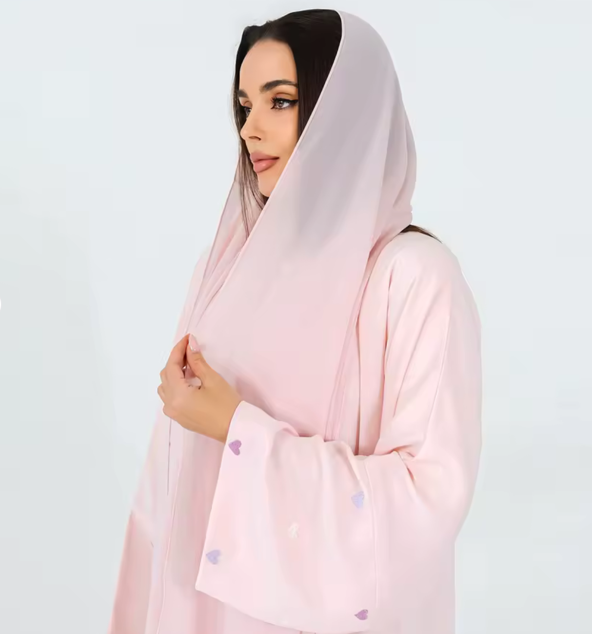 Cœur de Nida - Abaya Ouverte Brodée Manches Cœur + Voile Offert