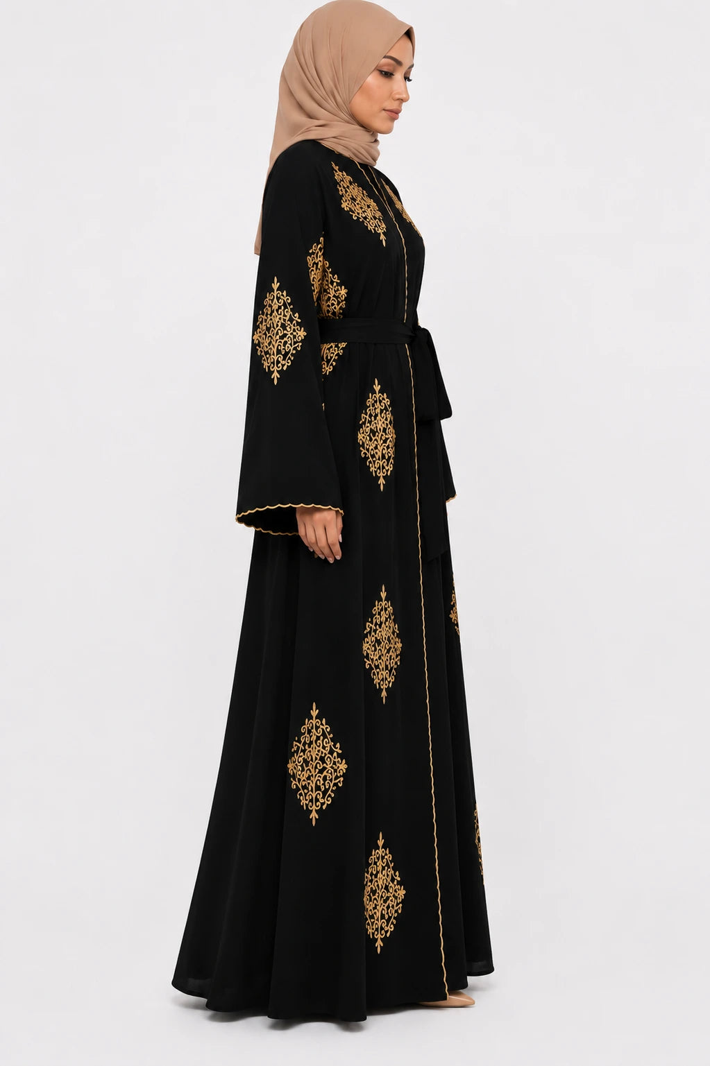Abaya Brodée Noire Kimono Nadia