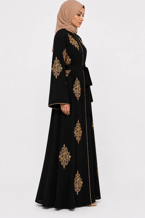 Abaya Brodée Noire Kimono Nadia