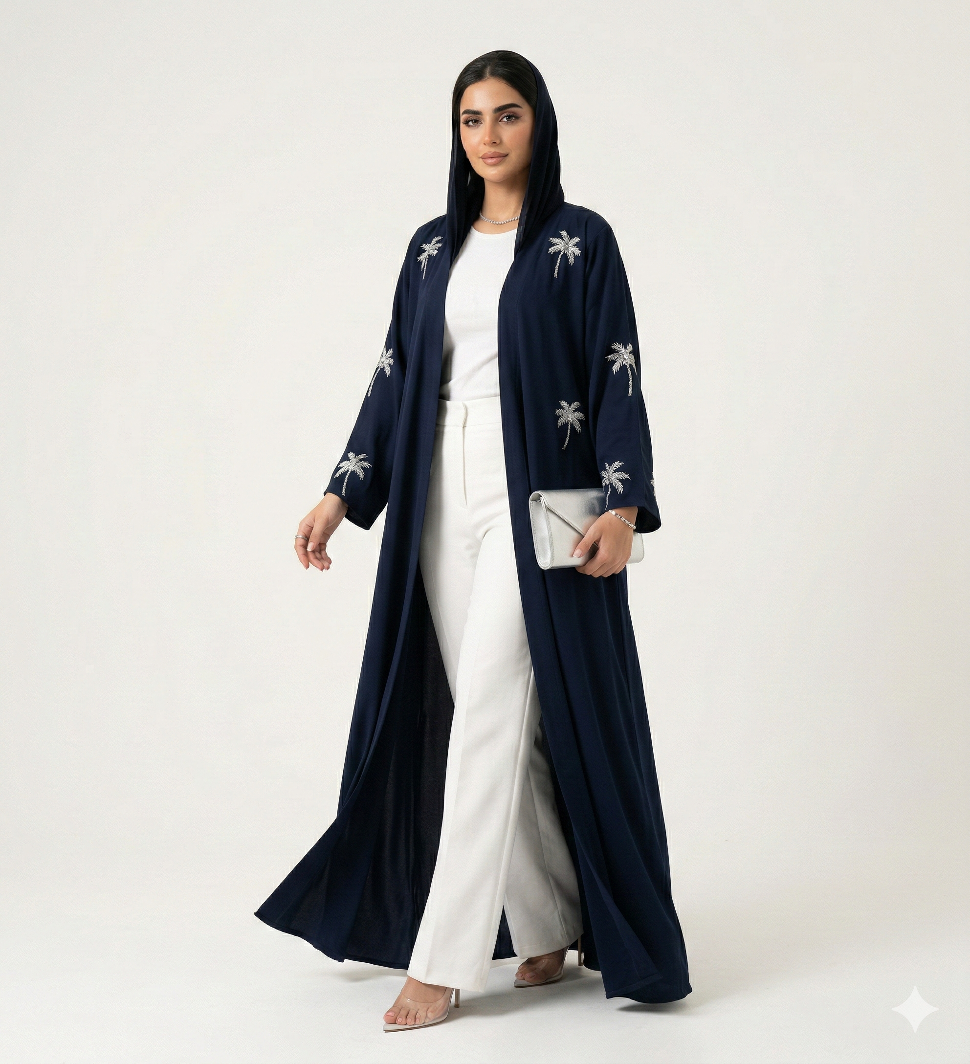 Abaya Palmeraie – Abaya Ouverte & Broderies Palmiers Haute Densité