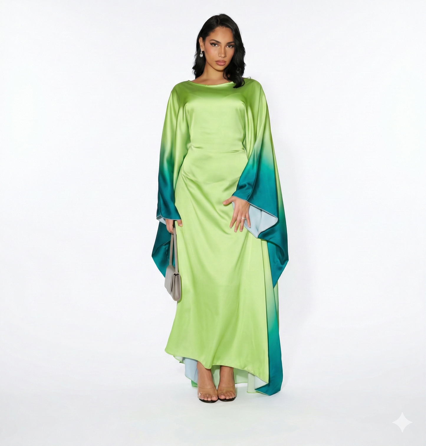 Ailes de Lumière - Abaya Satin Dégradé Manches Batwing