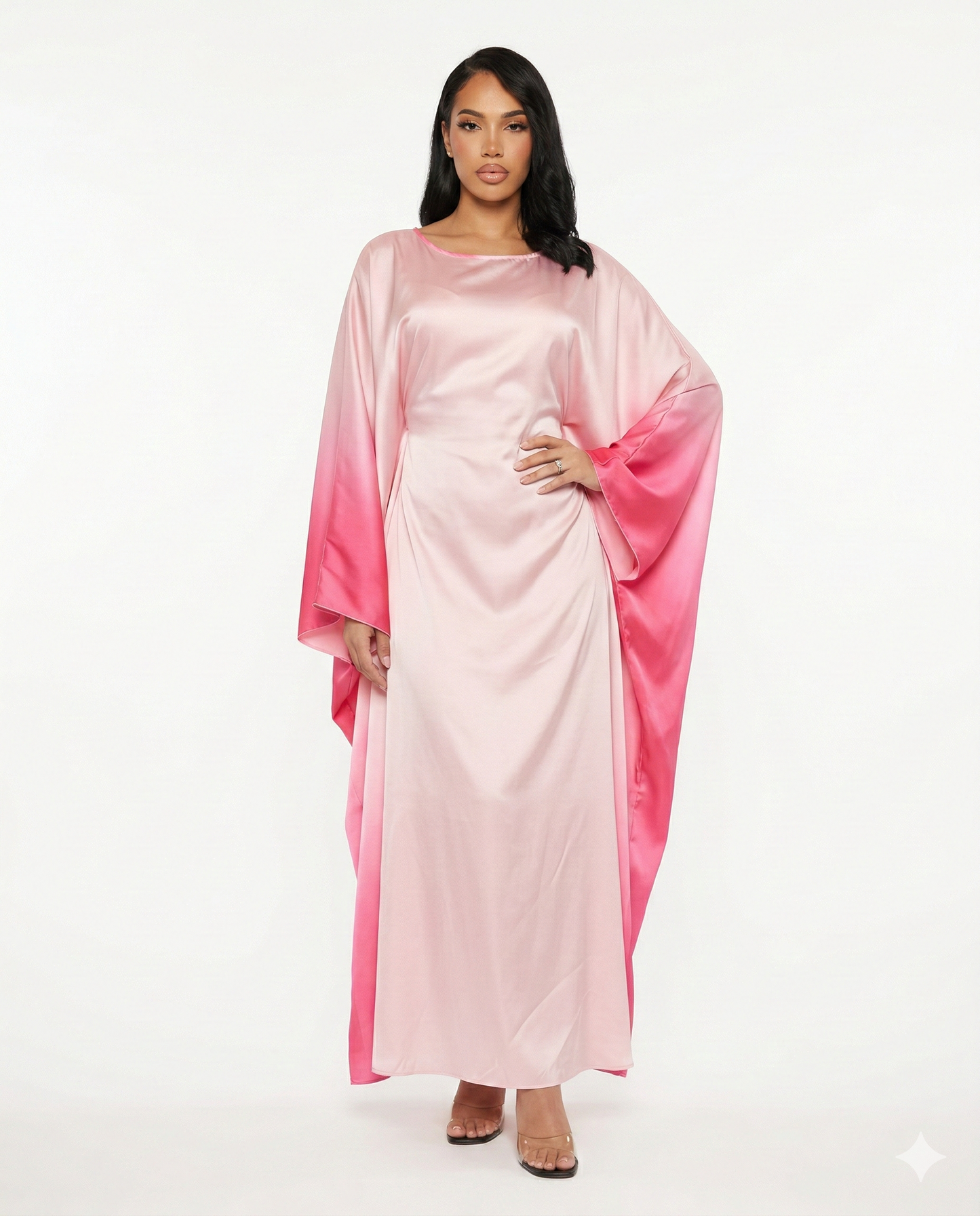 Ailes de Lumière - Abaya Satin Dégradé Manches Batwing