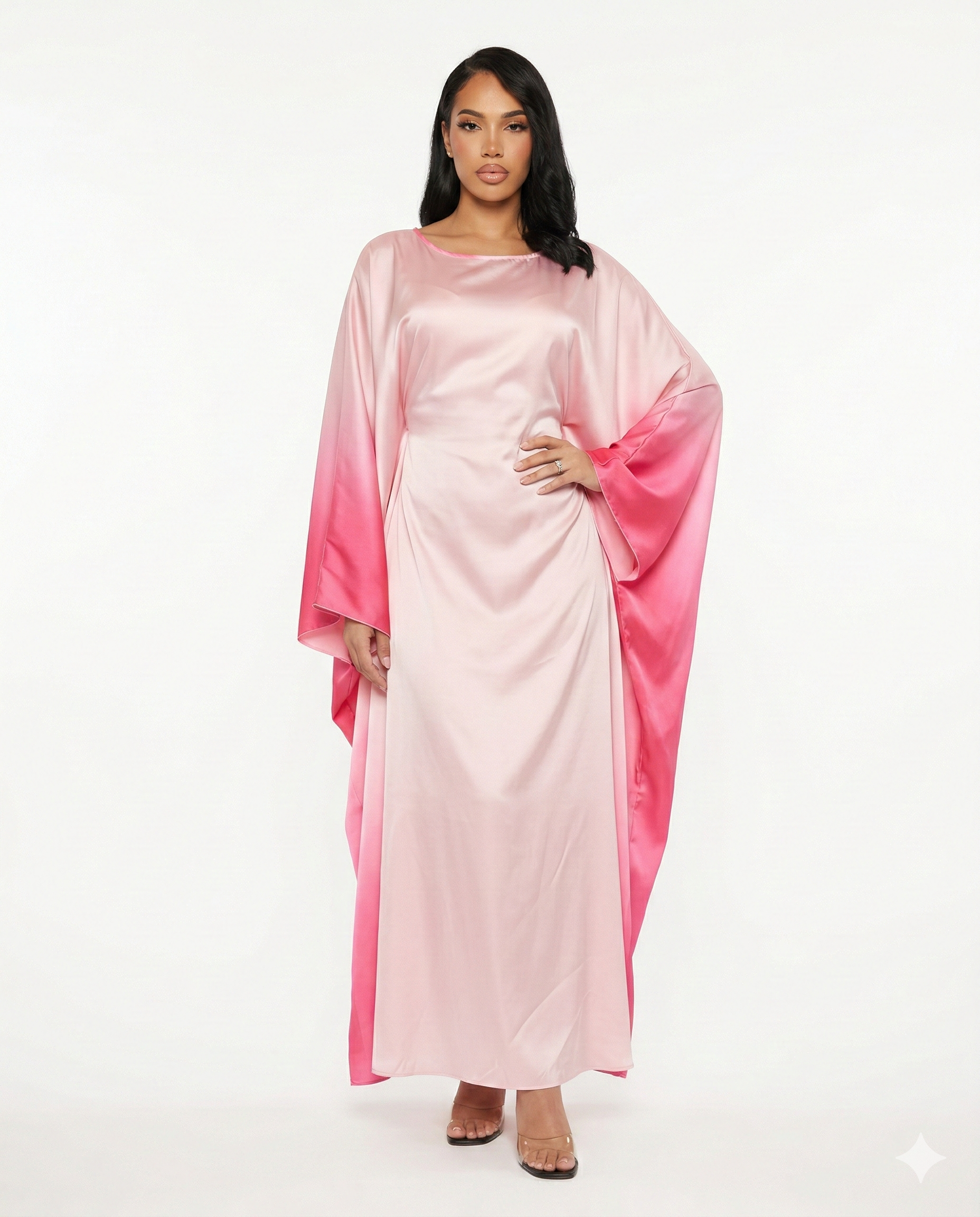 Ailes de Lumière - Abaya Satin Dégradé Manches Batwing