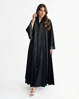 Éclat d'Argent - Abaya Ouverte Noire Strass Diagonaux