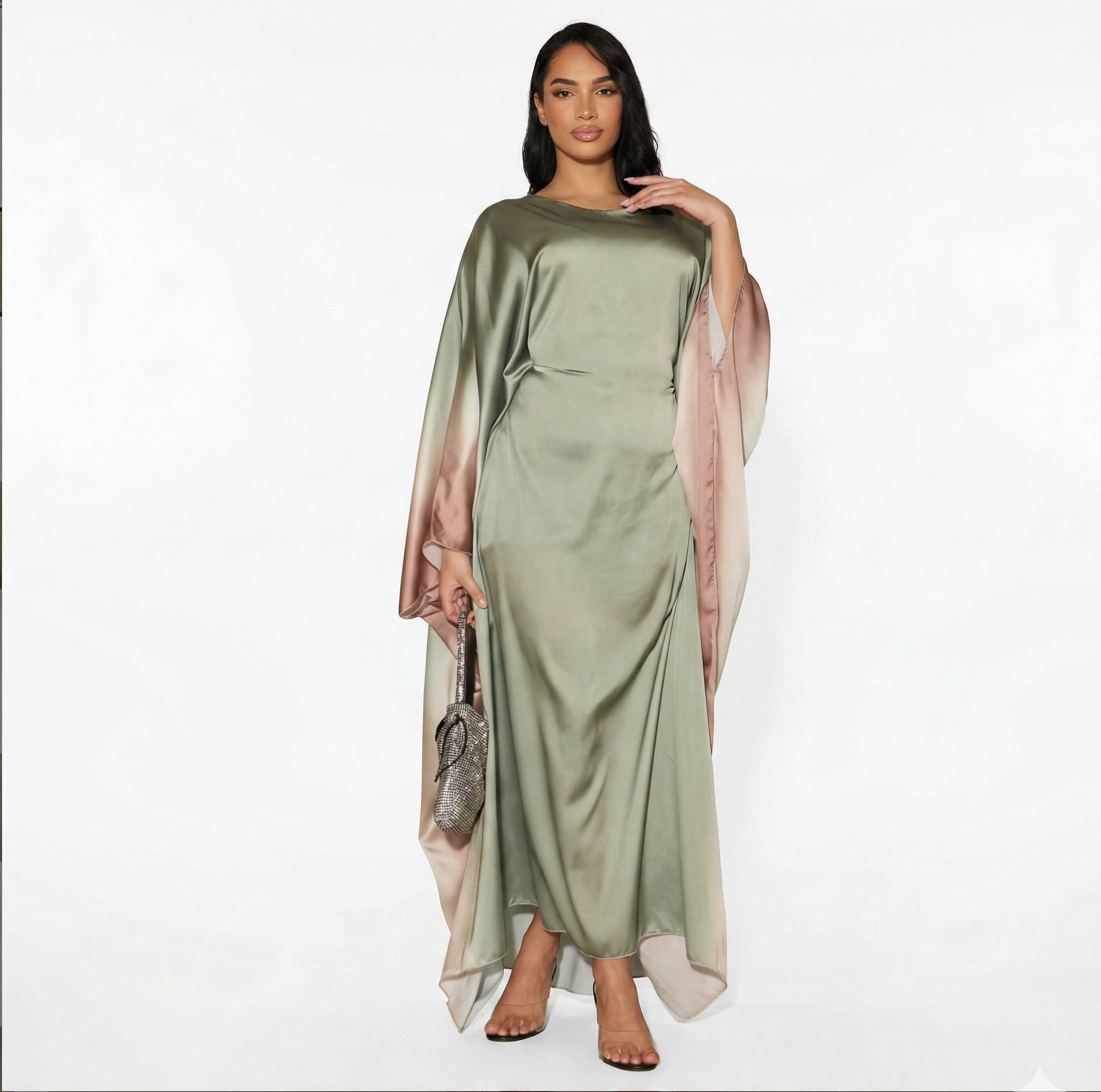 Ailes de Lumière - Abaya Satin Dégradé Manches Batwing