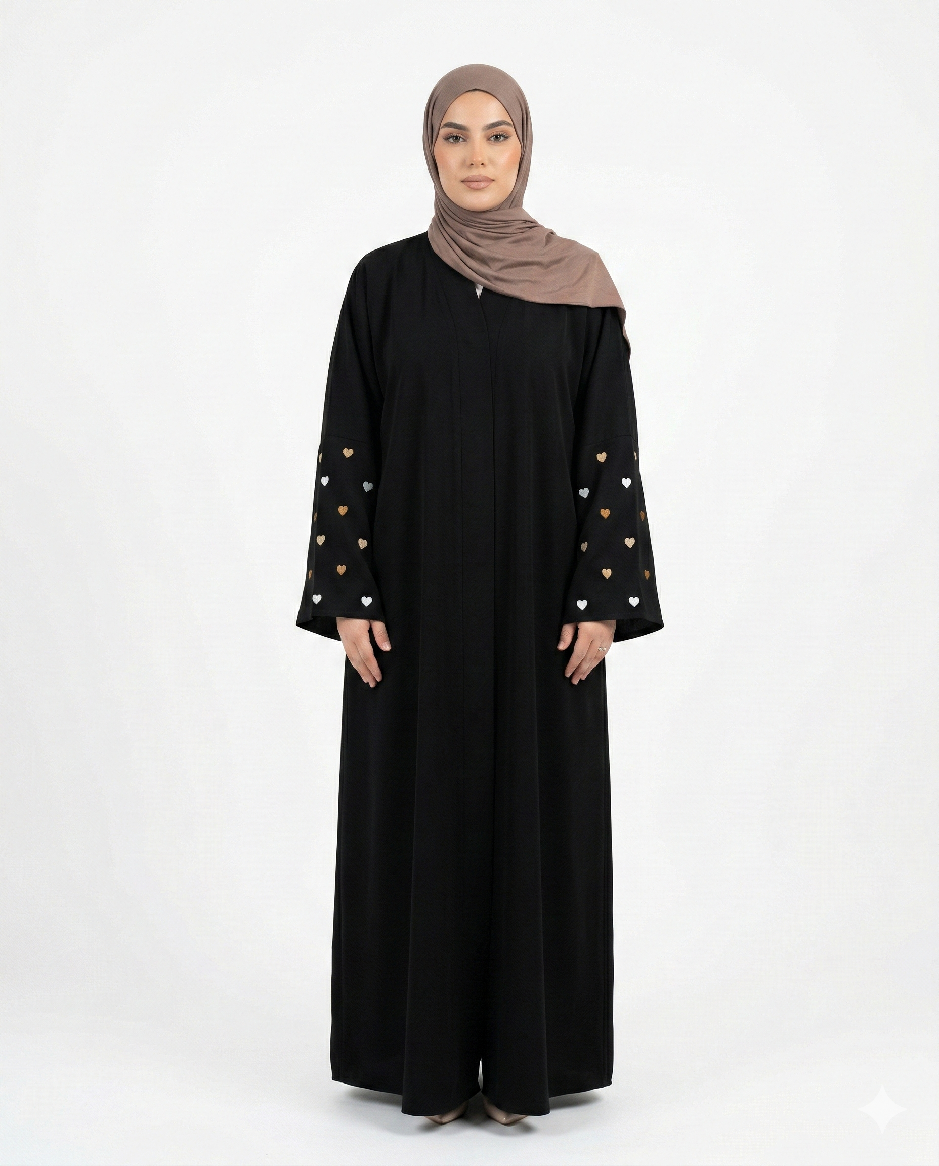Cœur de Nida - Abaya Ouverte Brodée Manches Cœur + Voile Offert