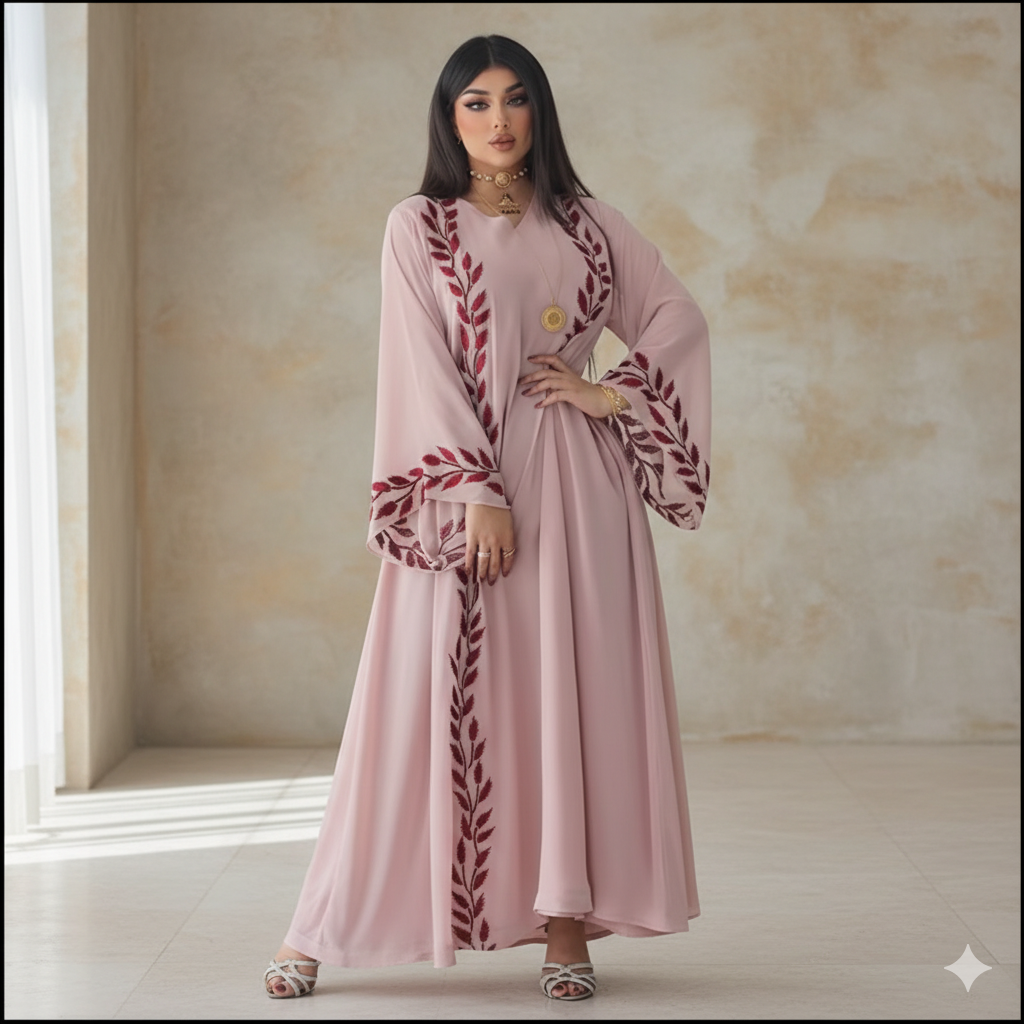 Abaya Feuillage Grenat
