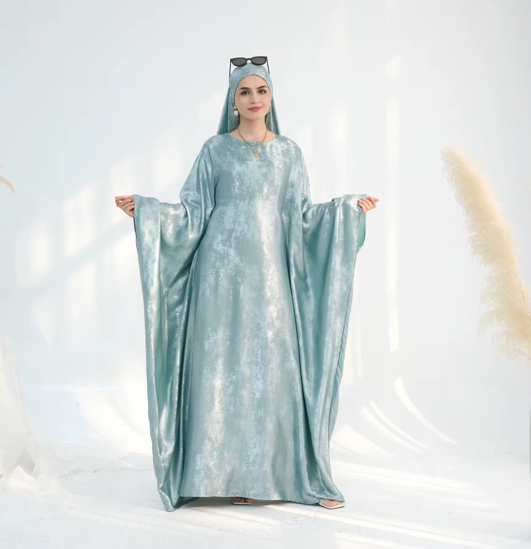 Almas Iridescent Sage Green Farasha Abaya